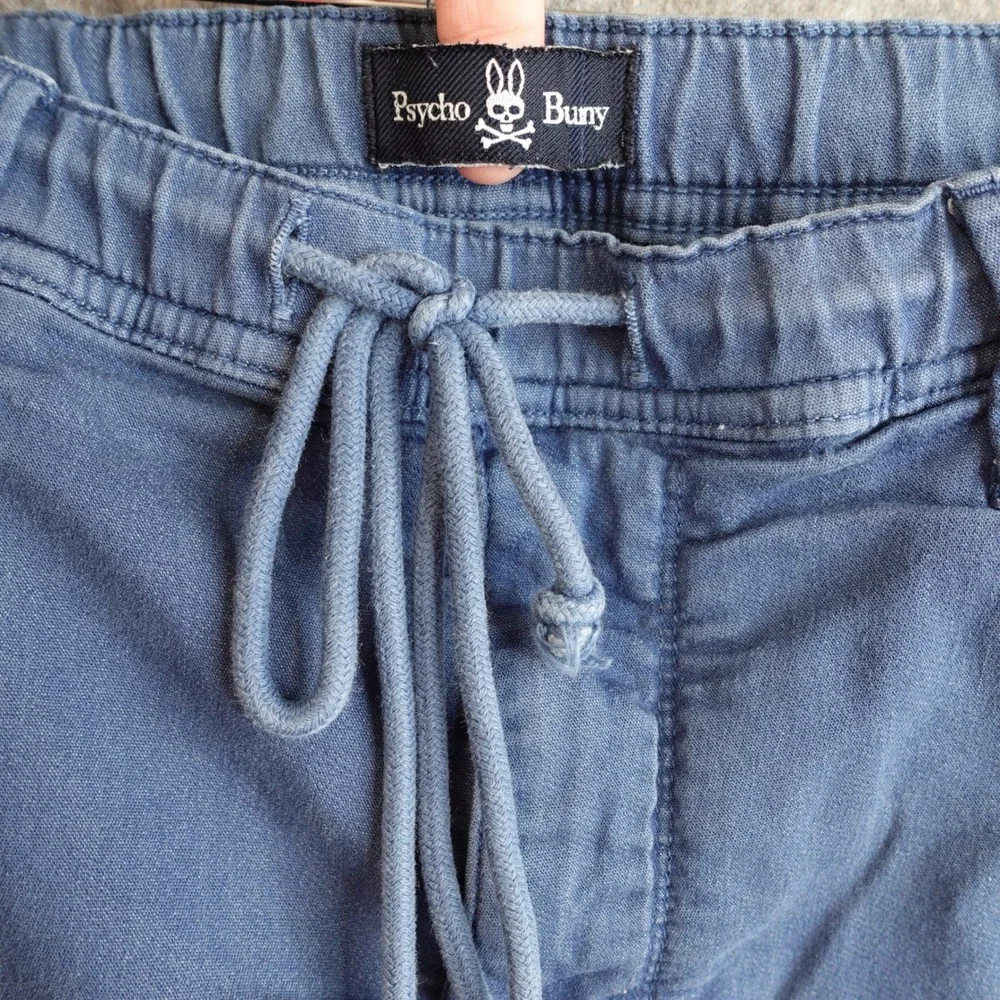 Psycho Bunny Mens Shorts 38 Blue Chino Drawstring Elastic Waist Cotton Stretch